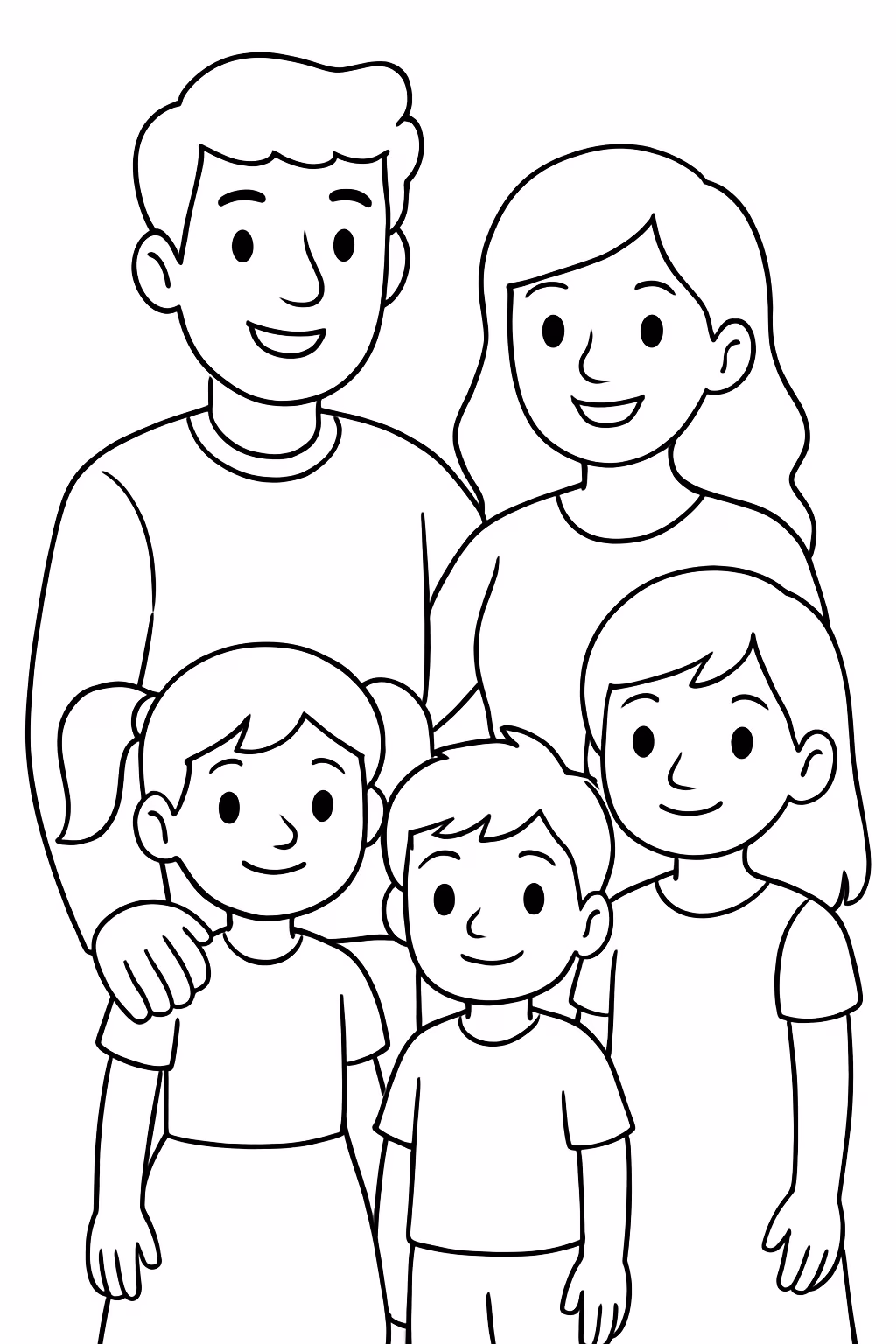 Fazer uma mae um pai e duas menina e um para colorir — desenho para imprimir