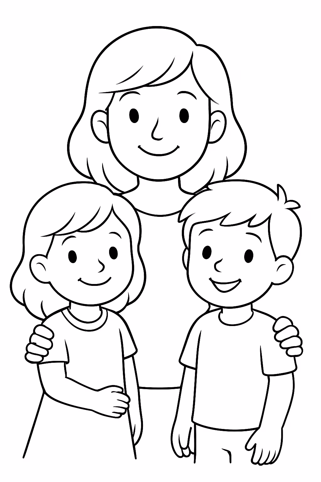 Fazer uma mae uma filha e um filho para colorir — desenho para imprimir