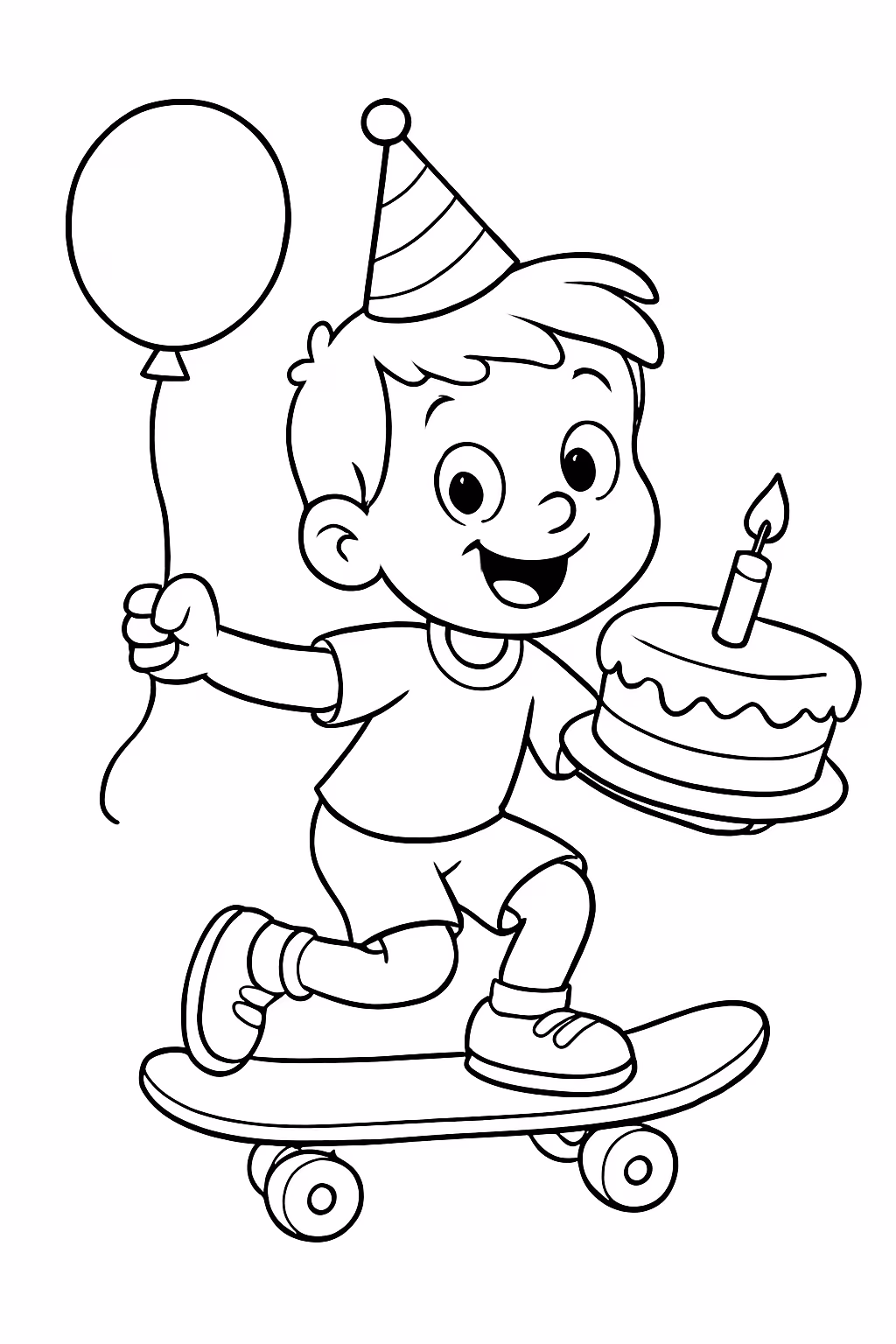 Feliz aniversaior eduardo bonequinho com skete para colorir — desenho para imprimir