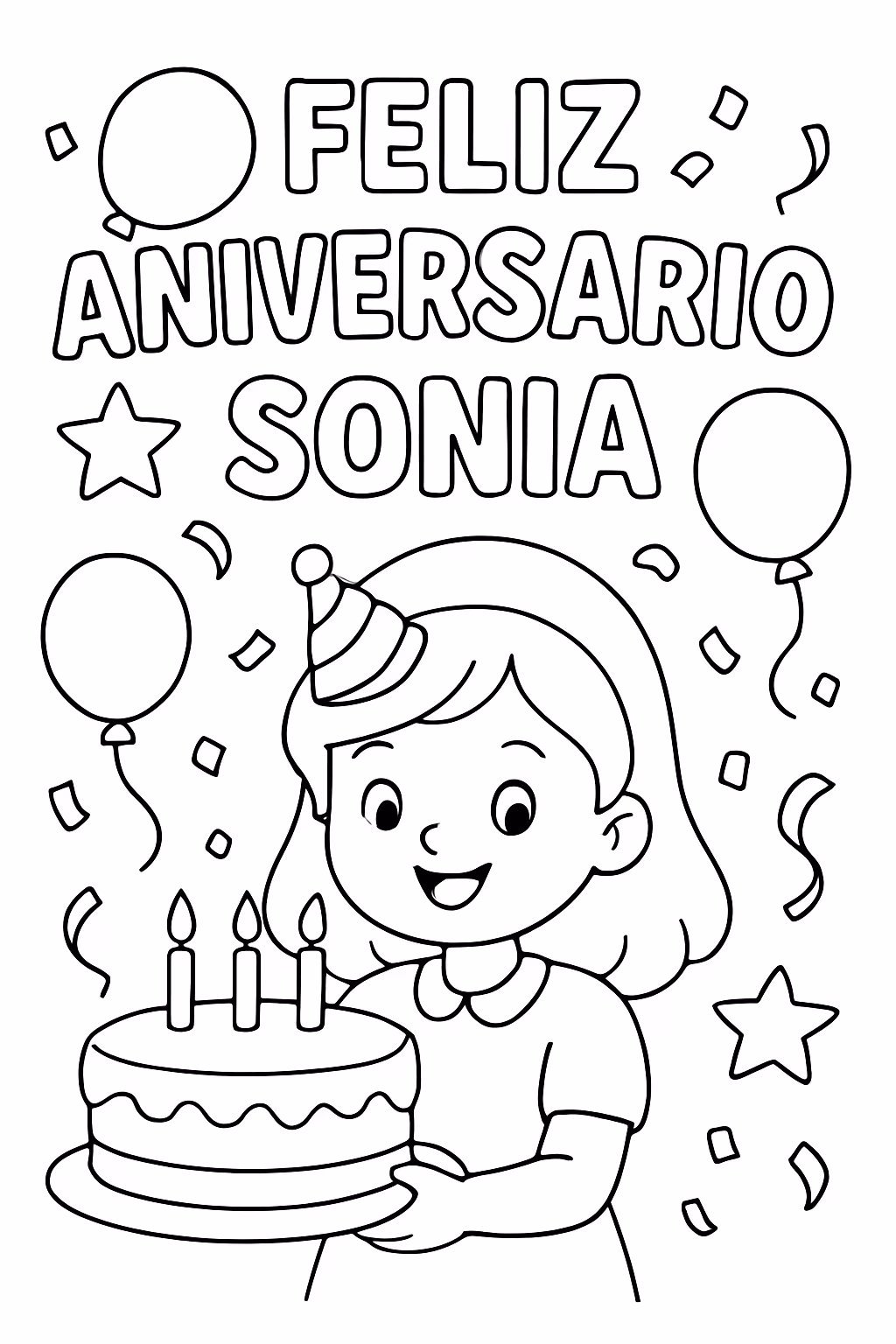 Feliz aniversario sonia para colorir — desenho para imprimir