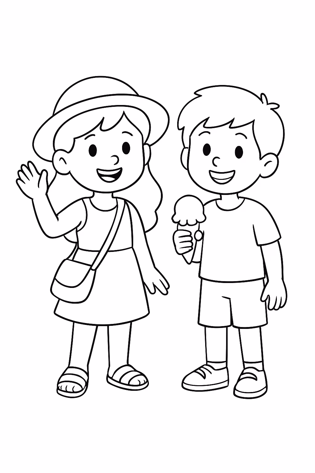 Ferias menina menino para colorir — desenho para imprimir