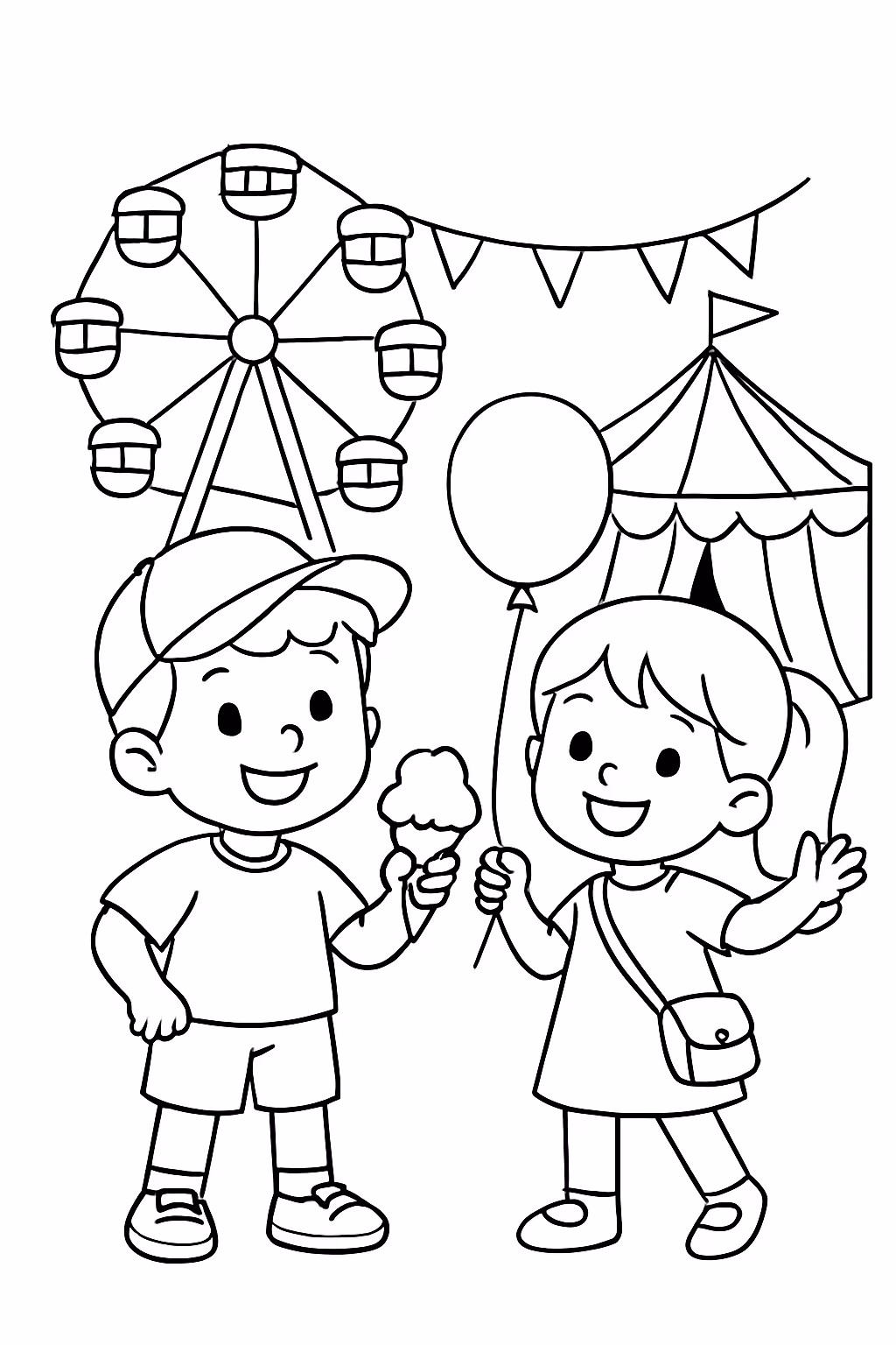 Ferias menino e menina para colorir — desenho para imprimir
