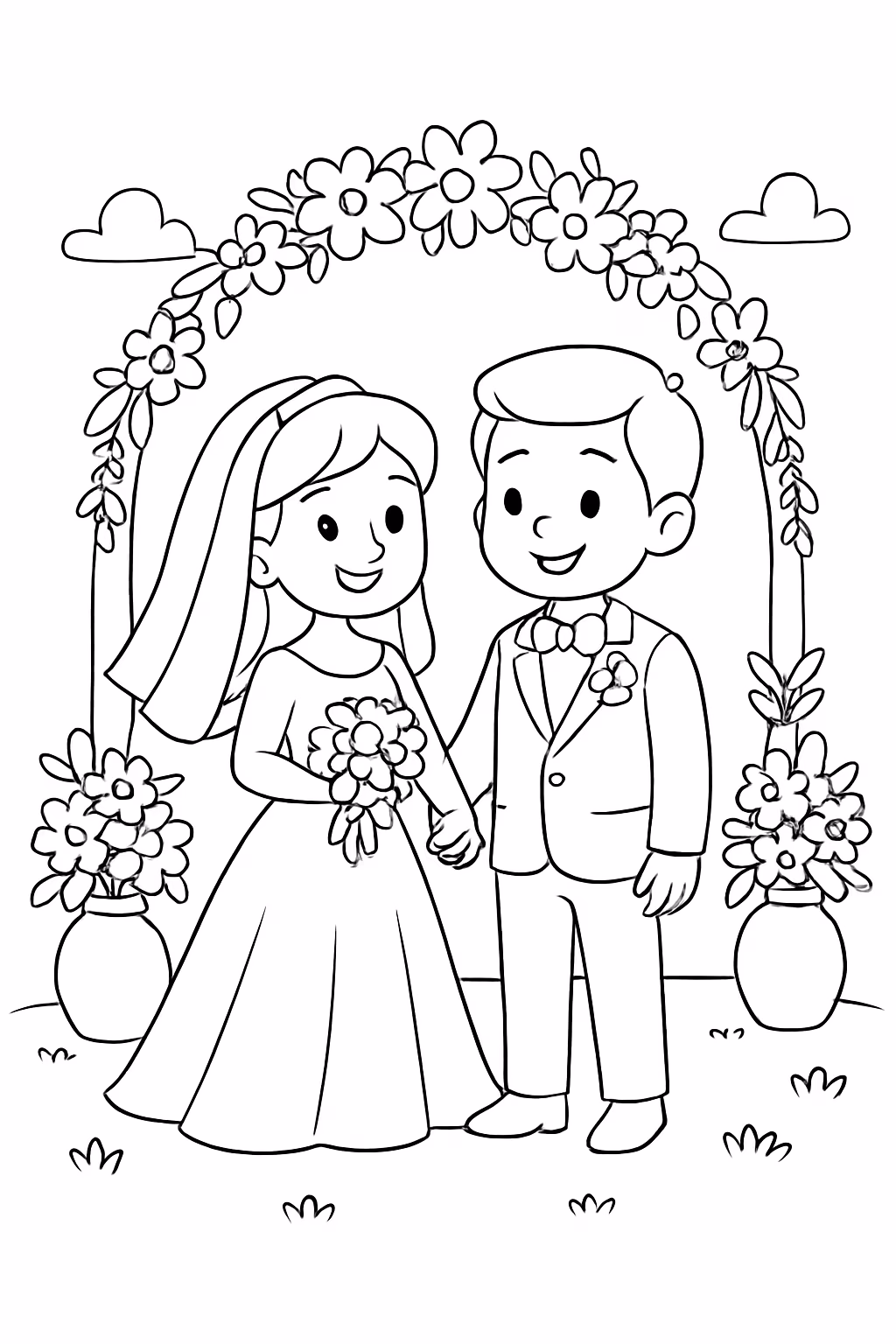 Festa de casamento para colorir — desenho para imprimir