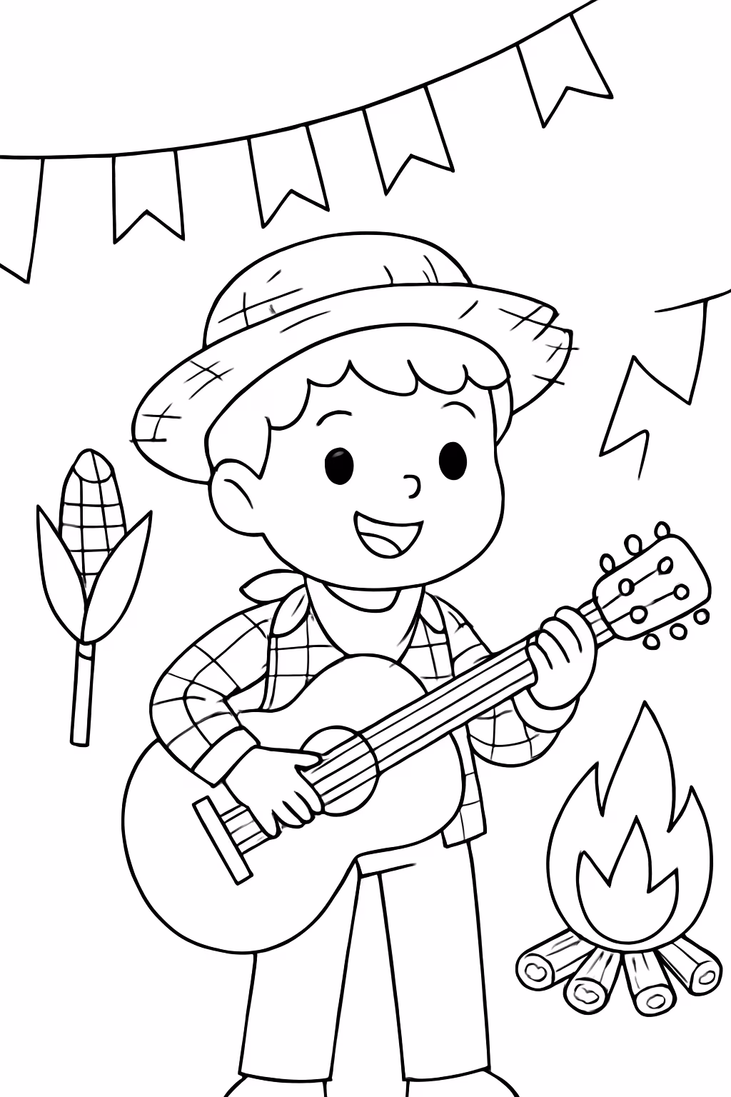 Festa junina com violao para colorir — desenho para imprimir