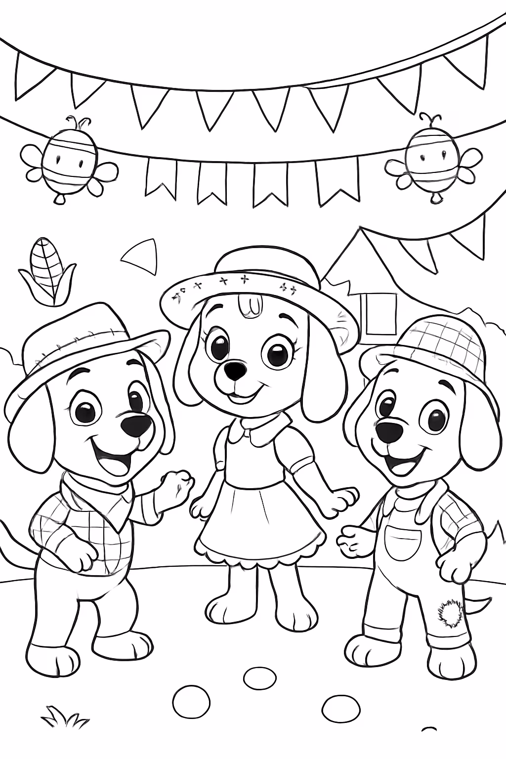 Festa junina da patrulha canina para colorir — desenho para imprimir