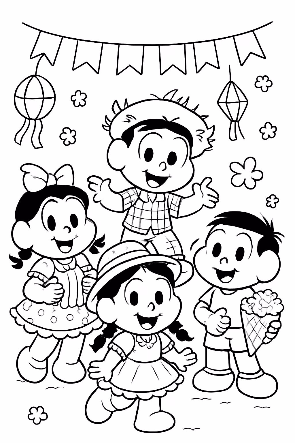 Festa junina turma da monica para colorir — desenho para imprimir