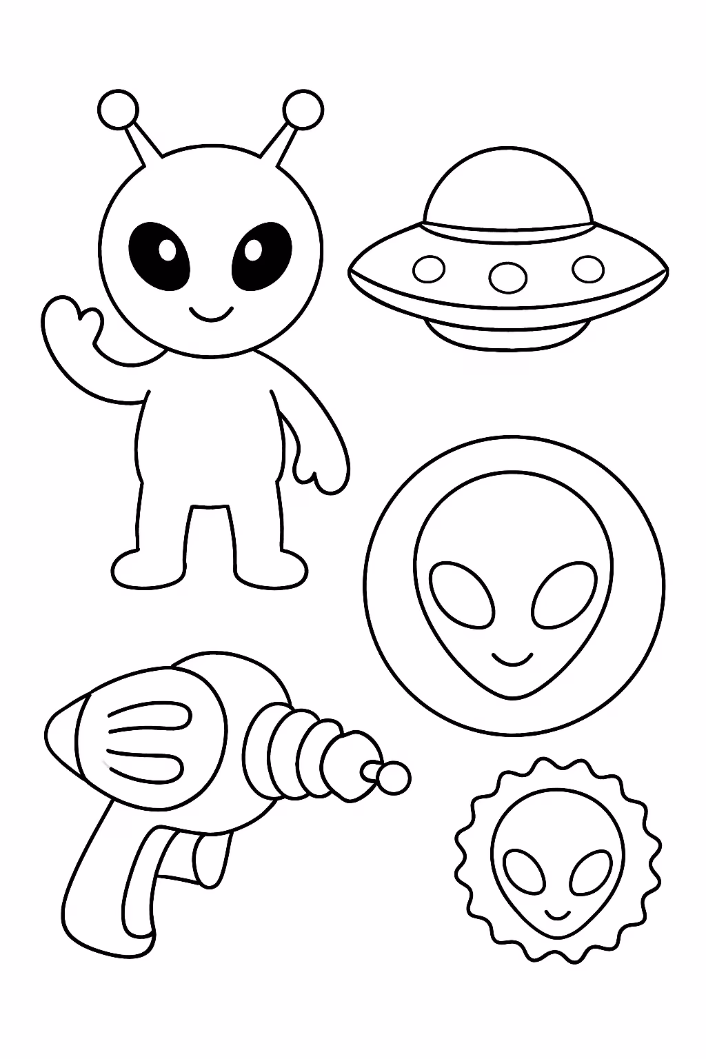 Figurinhas de coisas de alienigenas e alienigenas fofo para colorir — desenho para imprimir