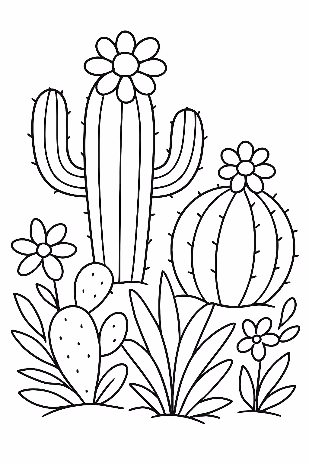 Flores e plantas cactos para colorir — desenho para imprimir