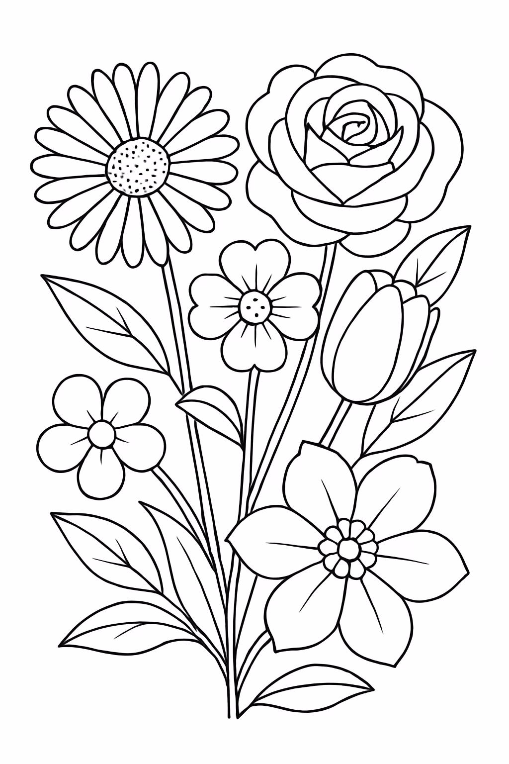 Flores realistas para colorir — desenho para imprimir