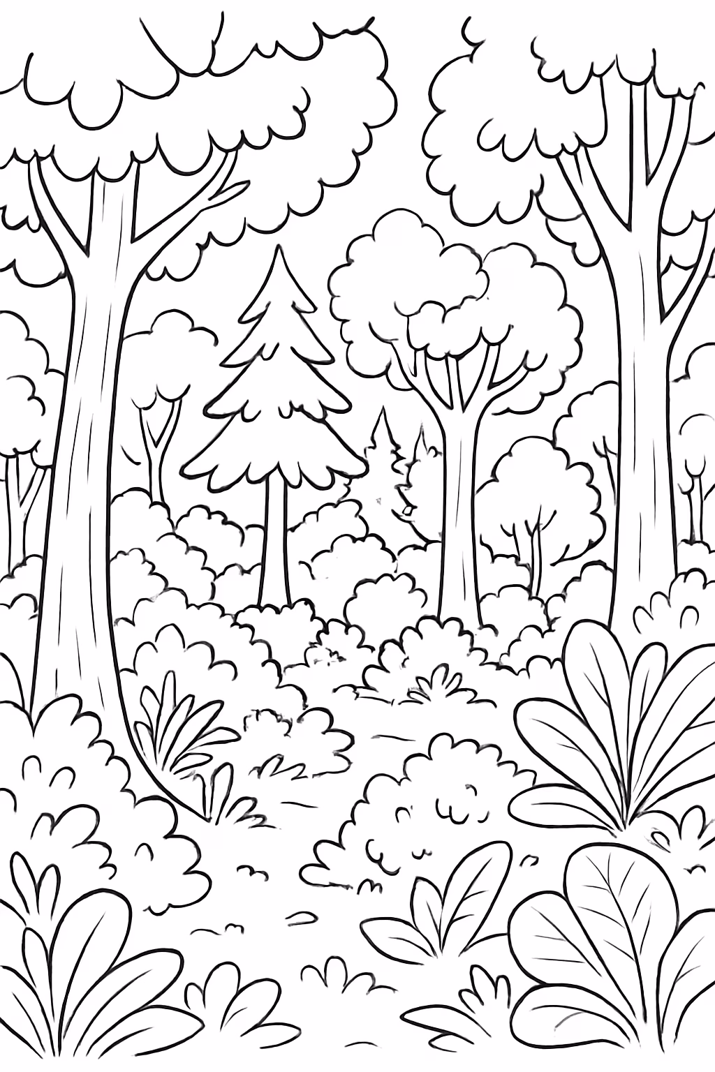 Floresta densa para colorir — desenho para imprimir