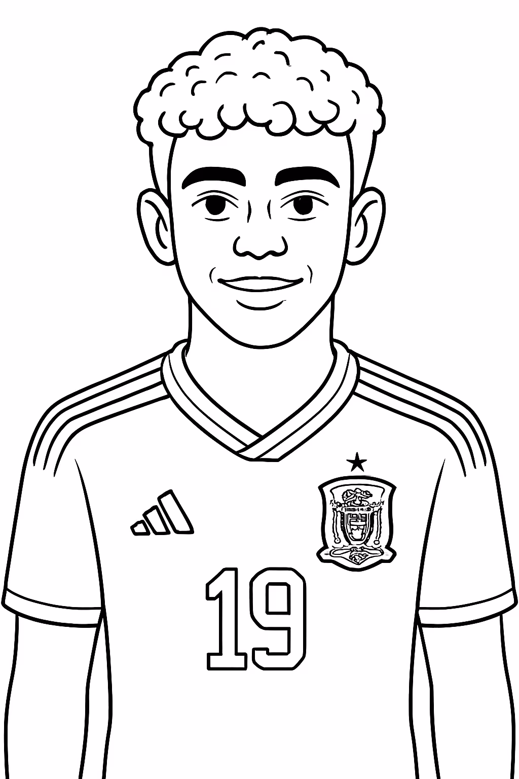 Foto realista do lamine yamal com uniforme da selecao da para colorir — desenho para imprimir