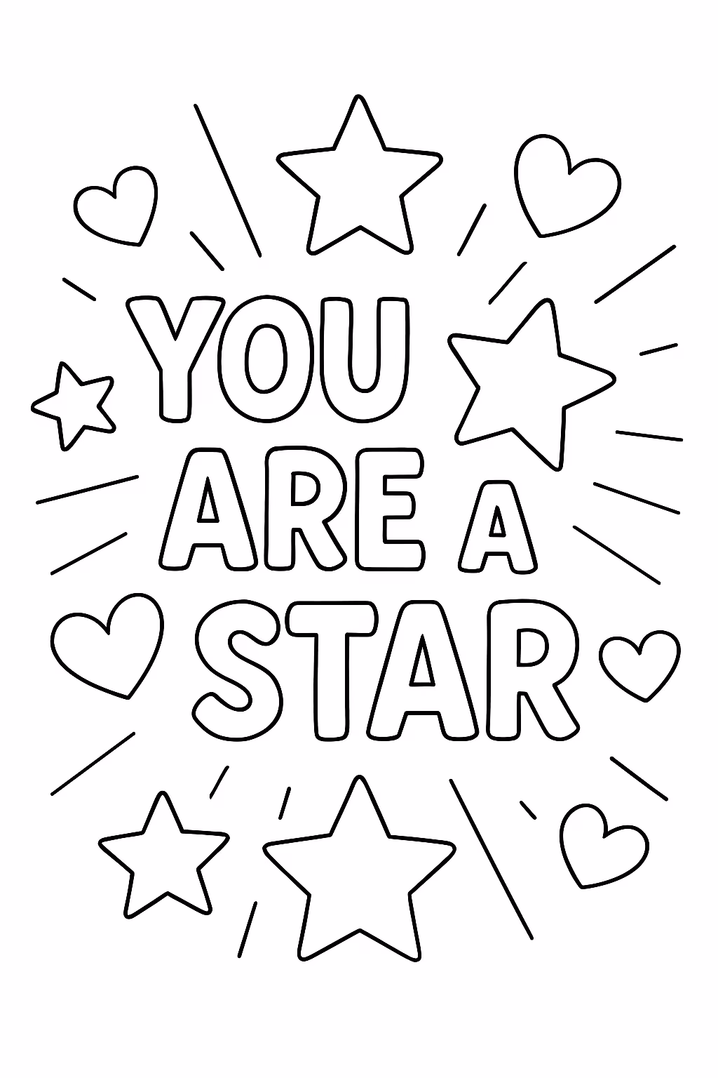 Frase motivacional com estrlas e coracoes para colorir — desenho para imprimir