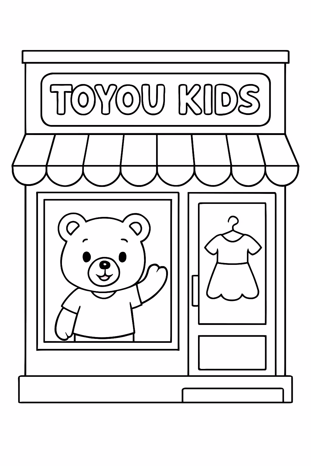 Frente da loja de roupa toyou kids para colorir — desenho para imprimir