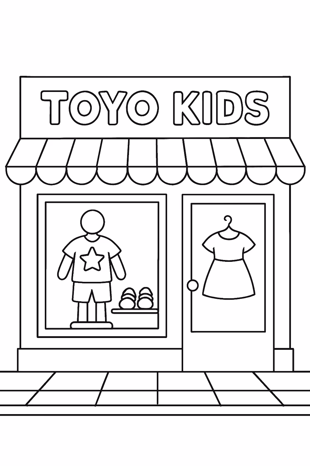 Frente de uma loja de roupa toyou kids para colorir — desenho para imprimir