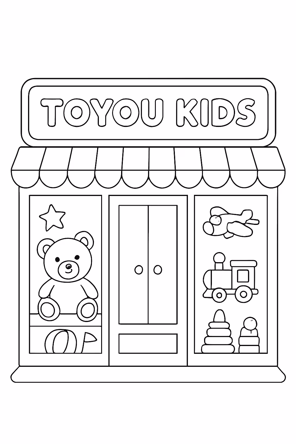 Frente de uma loja toyou kids para colorir — desenho para imprimir