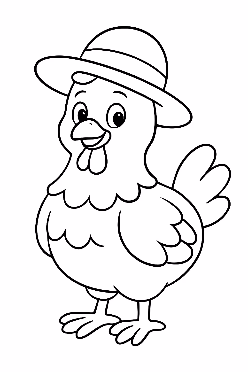 Galinha de chapeu para colorir — desenho para imprimir