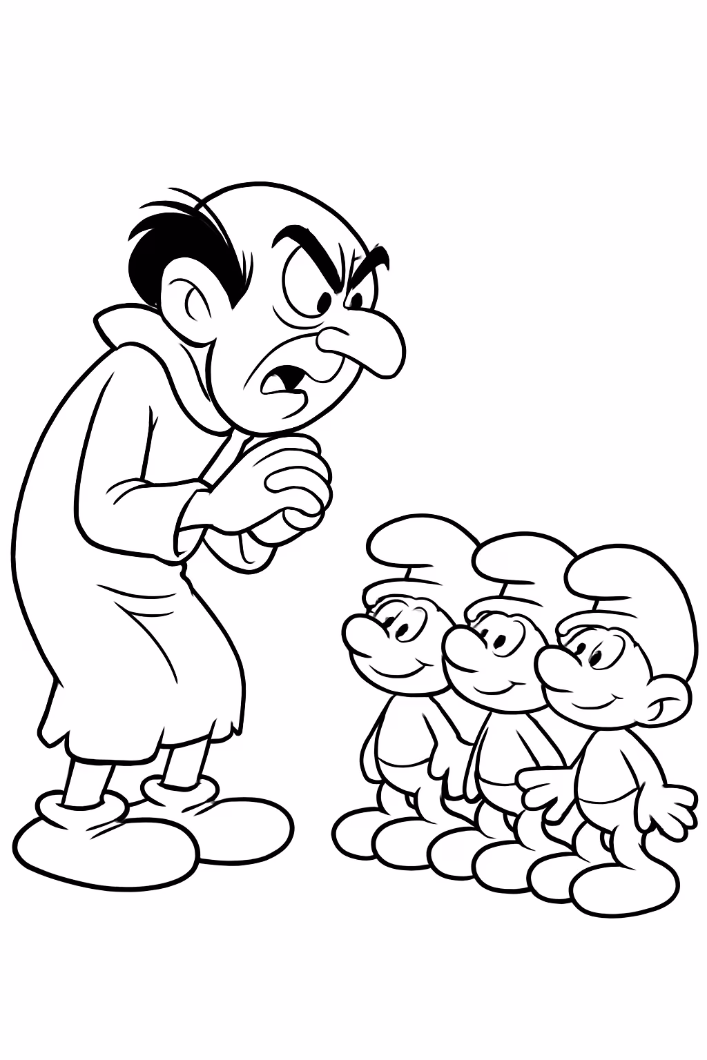 Gargamel co os smurfs para colorir — desenho para imprimir