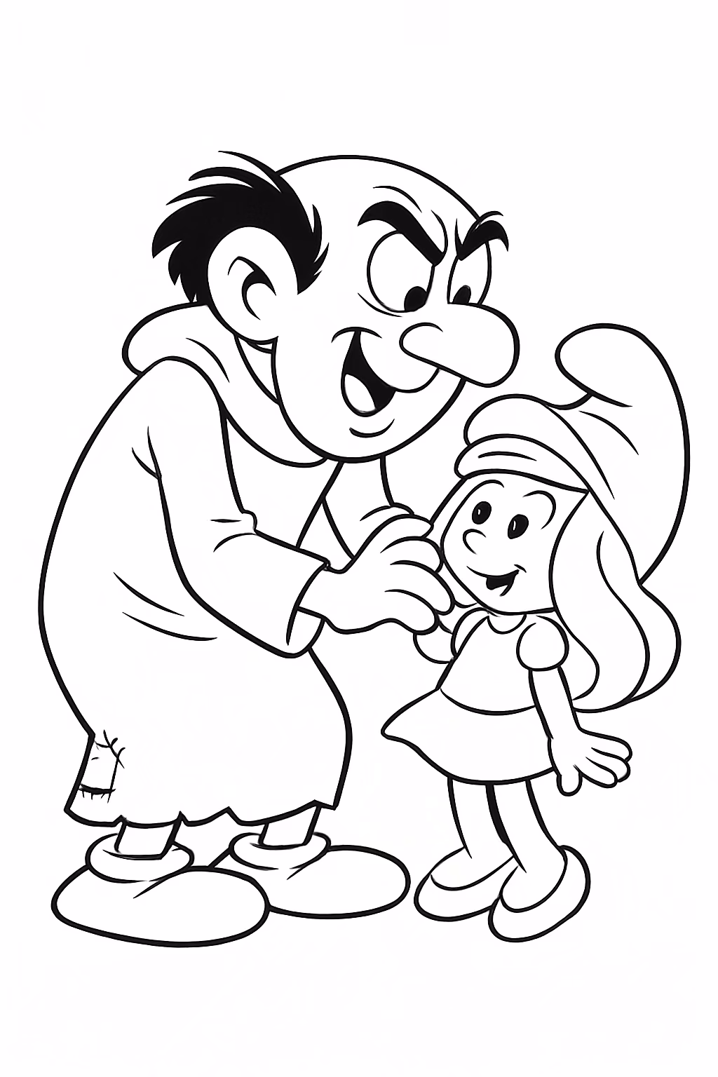Gargamel com a smurfete para colorir — desenho para imprimir