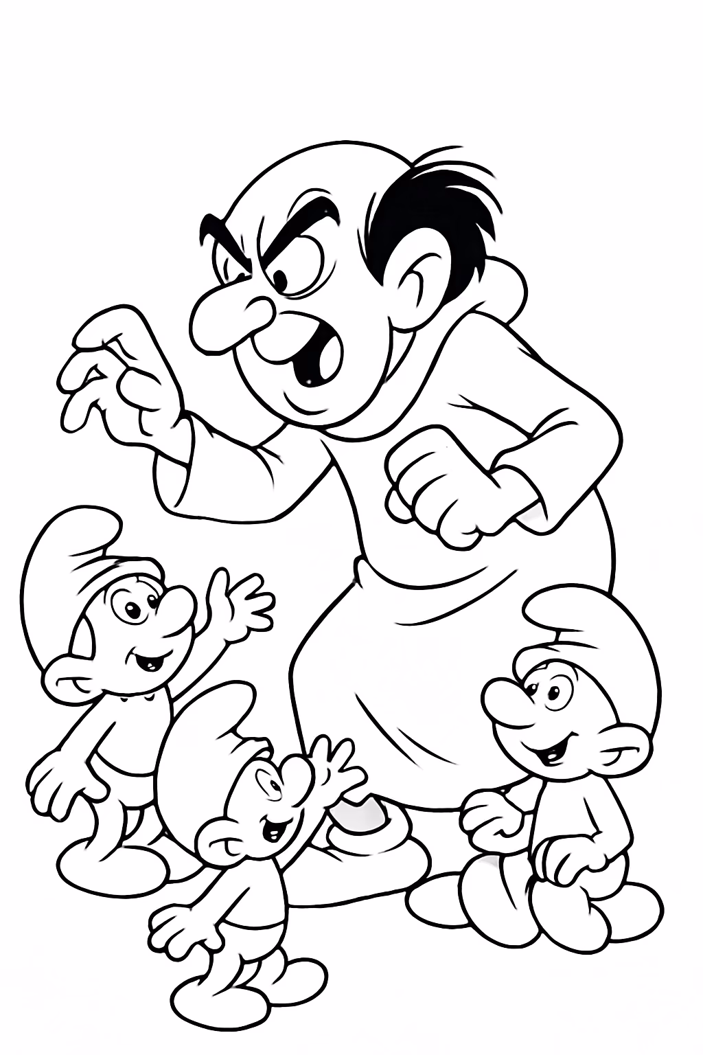 Gargamel e os smurfs para colorir — desenho para imprimir