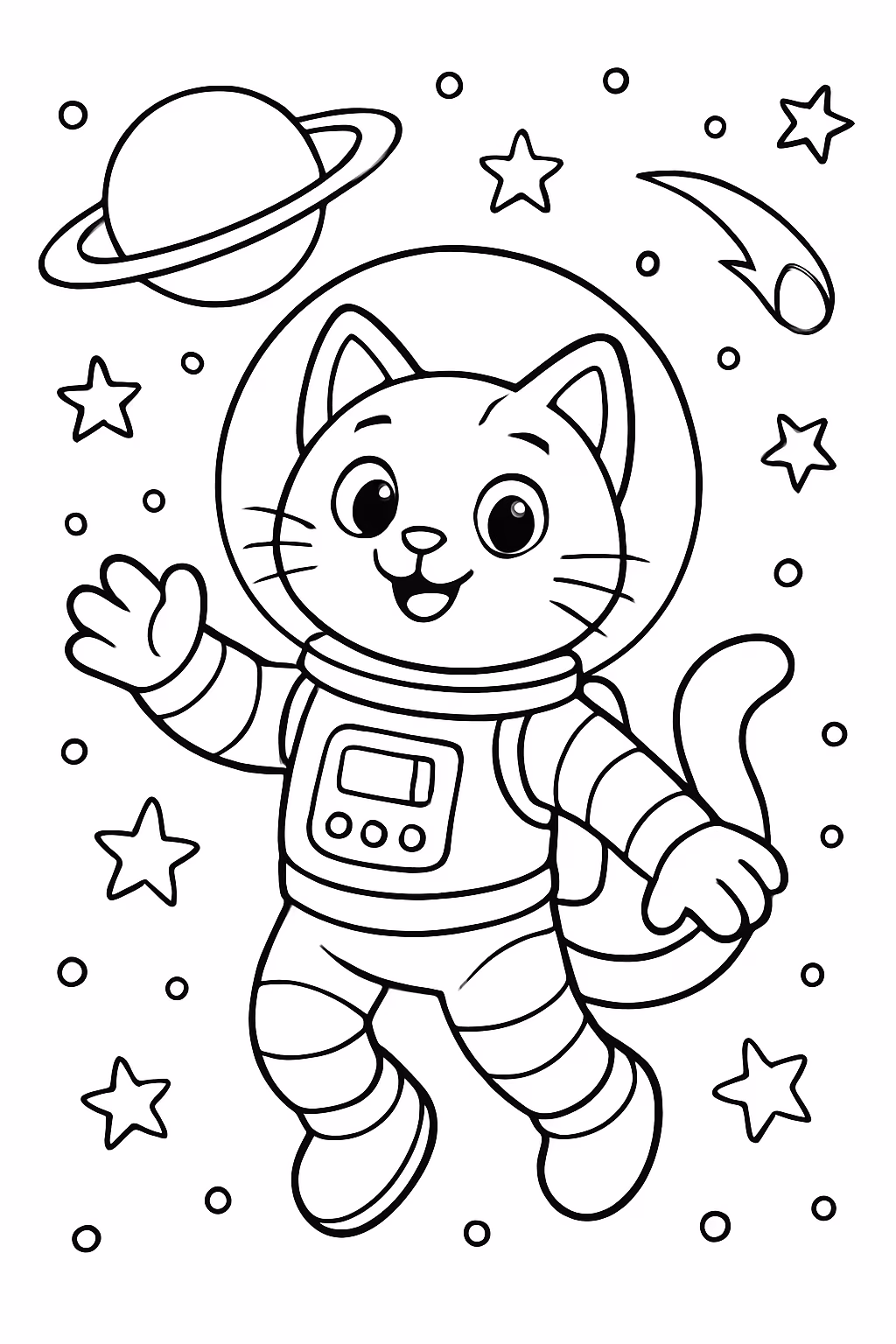 Gata astronauta no espaco para colorir — desenho para imprimir