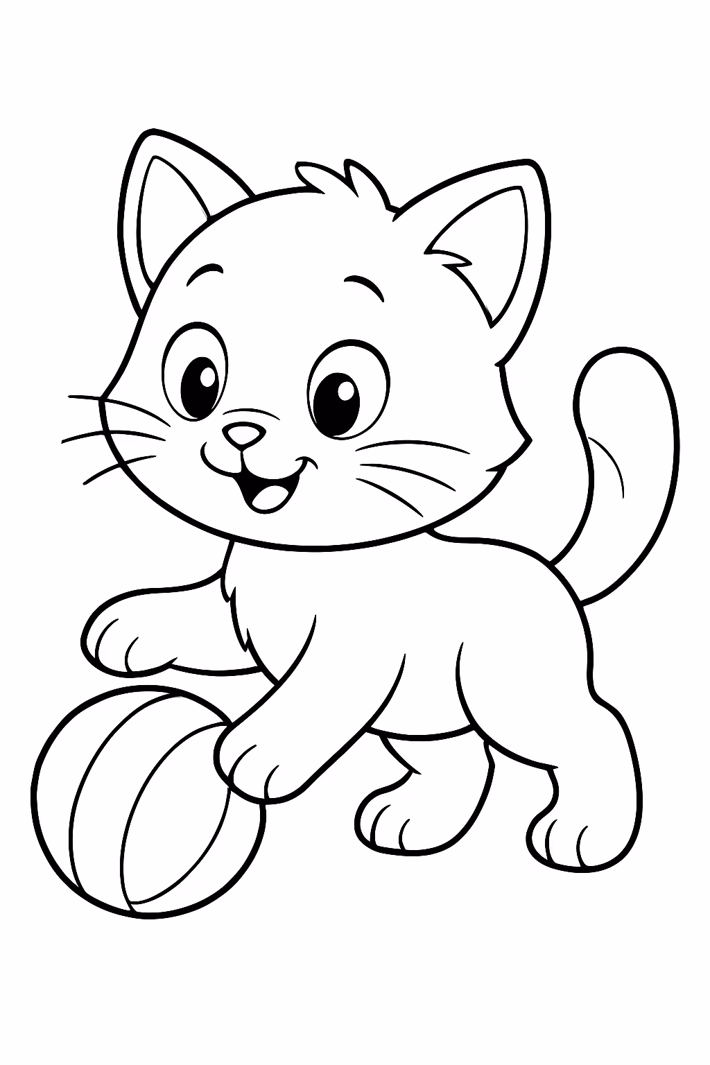 Gatinho brincando com uma bola para colorir — desenho para imprimir
