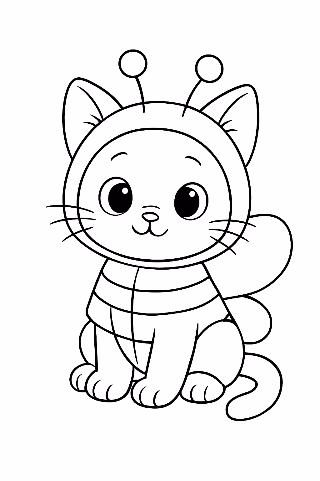 Gatinho com fantasia fofa para colorir — desenho para imprimir