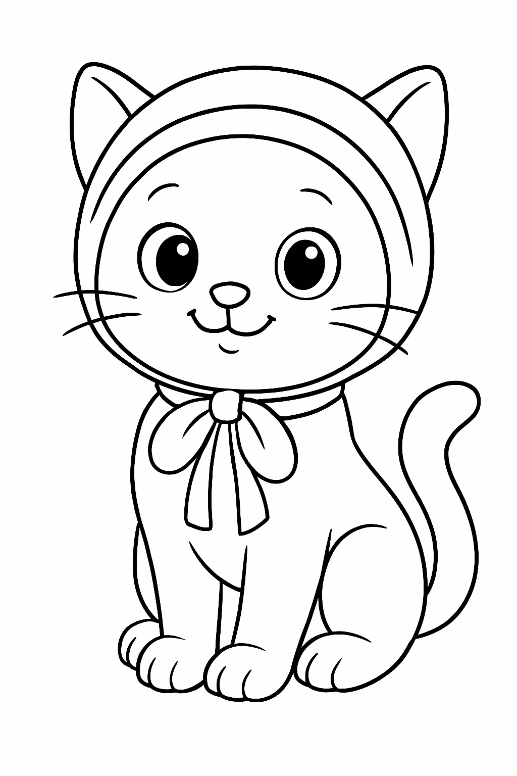 Gatinho com touca de amarrar no queixo para colorir — desenho para imprimir