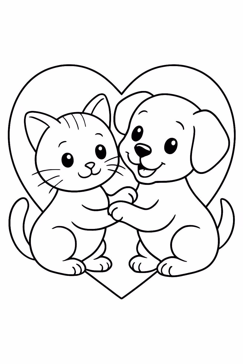 Gatinho e cachorrinho coracao para colorir — desenho para imprimir