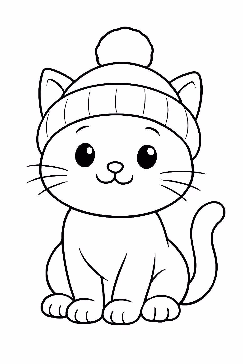 Gatinho fofo com toquinha para colorir — desenho para imprimir
