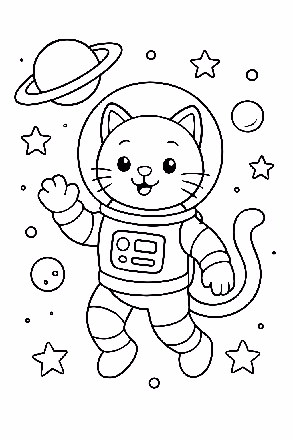 Gato astronalta no espaco para colorir — desenho para imprimir