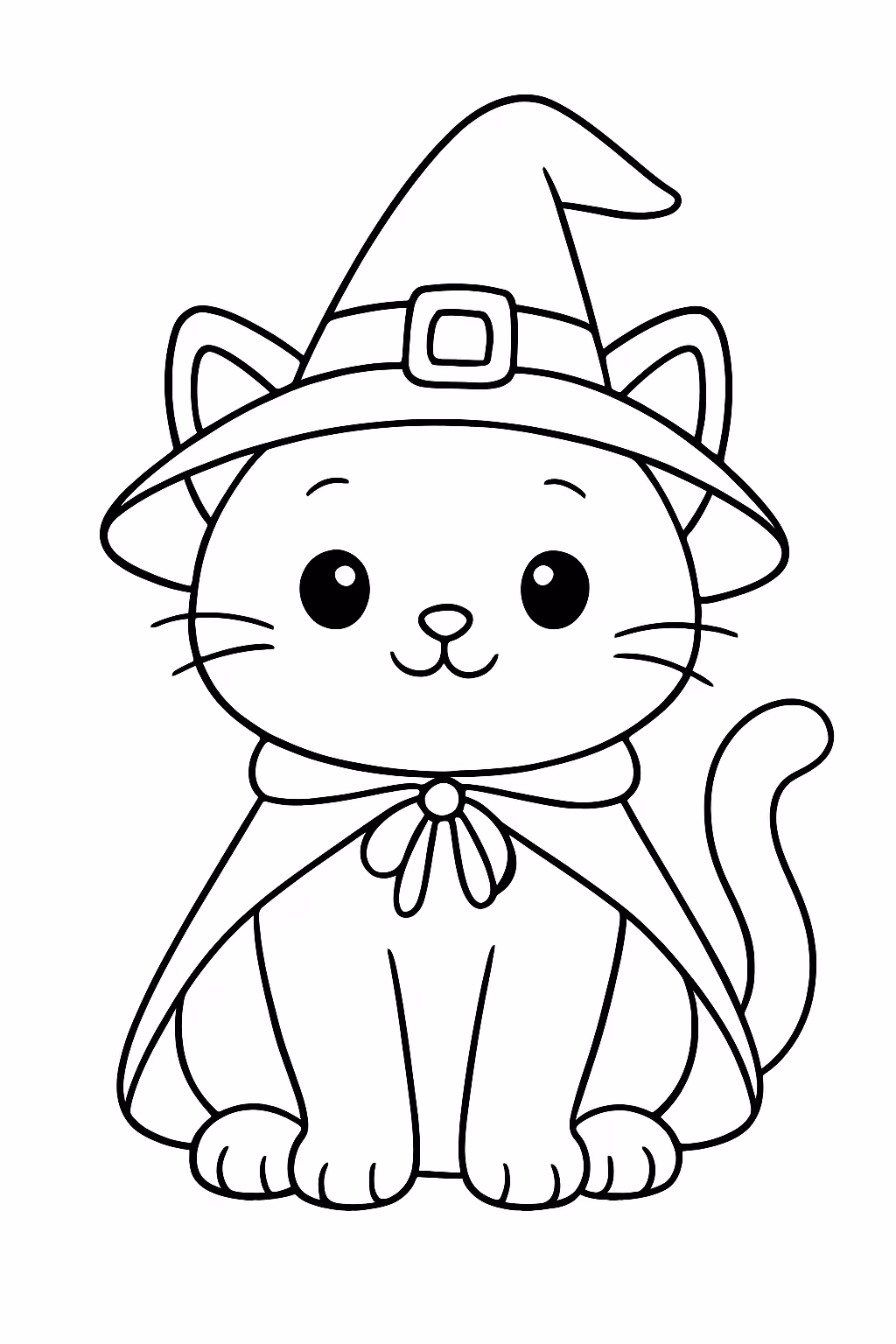 Gato bruxa fofinho para colorir — desenho para imprimir