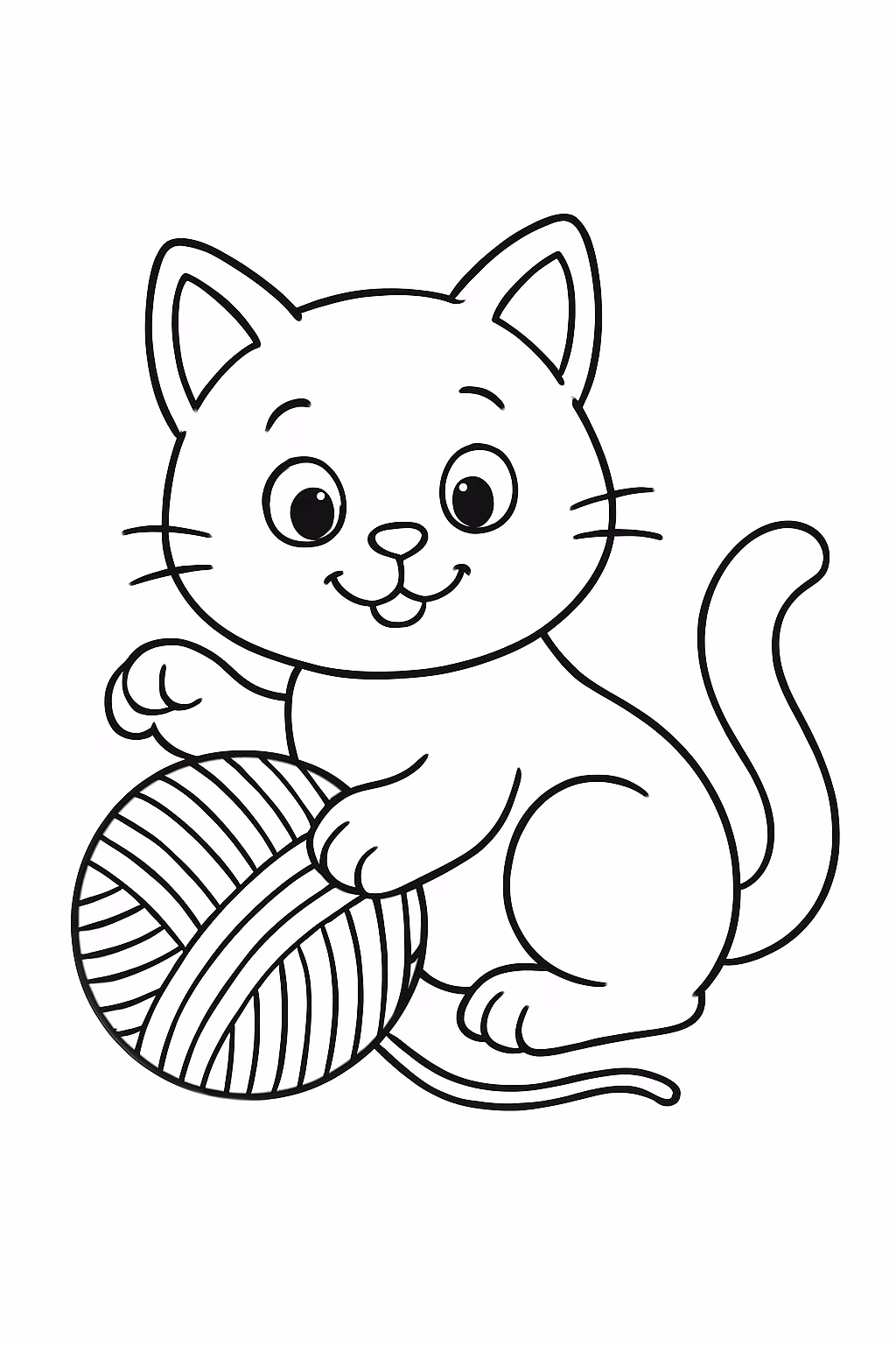 Gato com bola de la para colorir — desenho para imprimir