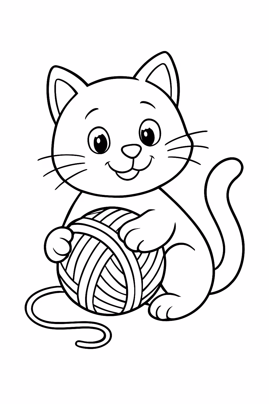 Gato com bolinha de la para colorir — desenho para imprimir