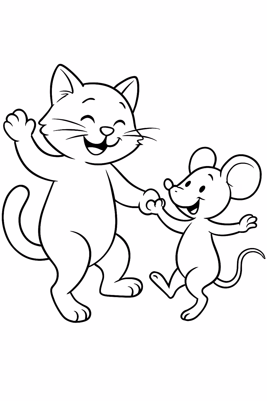 Gato dancando com um rato para colorir — desenho para imprimir