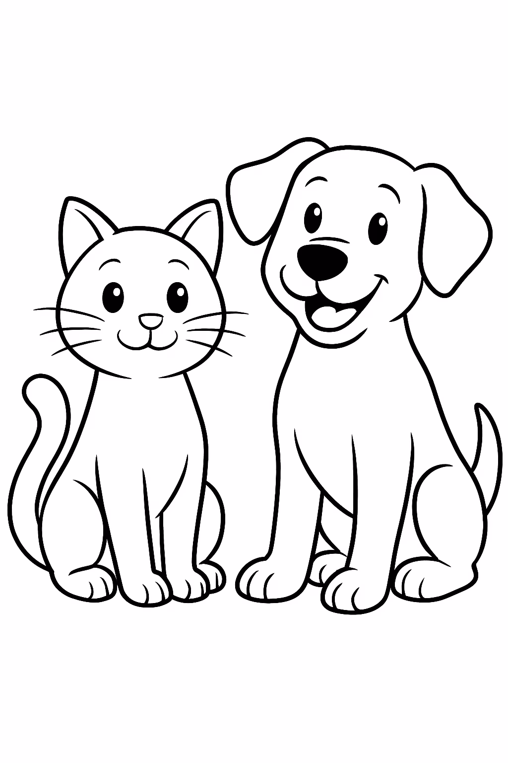 Gato e cachorro vira lata para colorir — desenho para imprimir