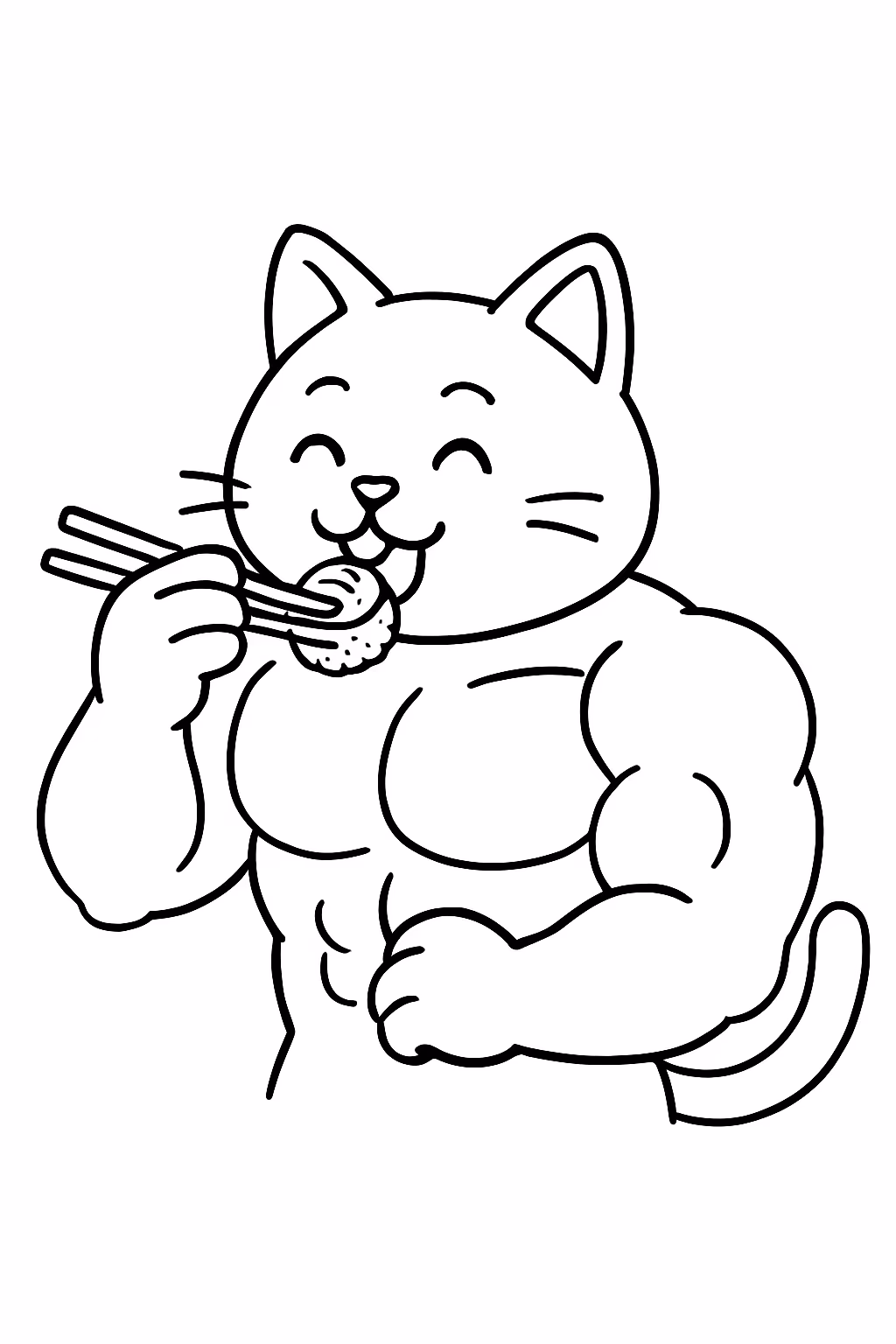Gato forte mas nao tamto comendo susi para colorir — desenho para imprimir