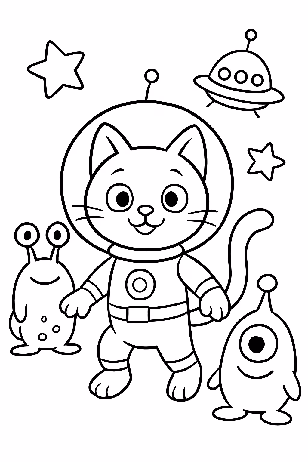 Gato galatico e seus amigos para colorir — desenho para imprimir