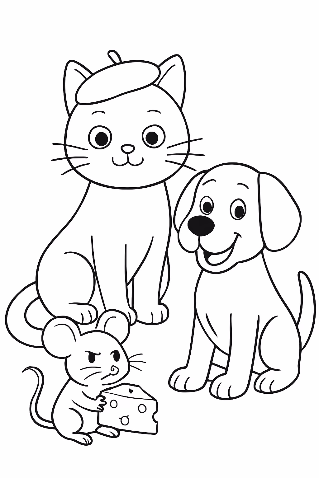 Gato manga de paris com um rato muito chato do para colorir — desenho para imprimir