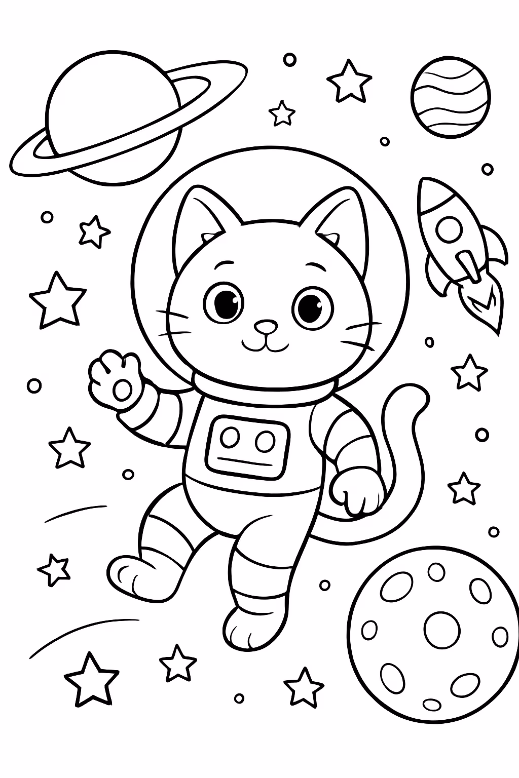 Gato no espaco para colorir — desenho para imprimir
