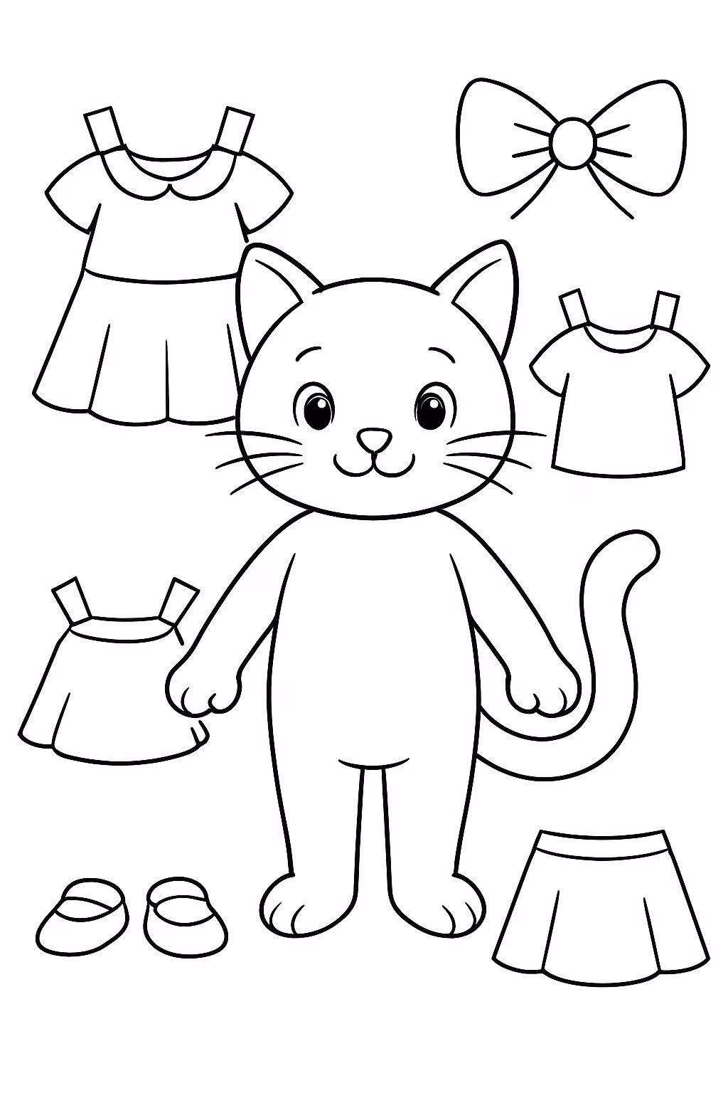 Gato paper doll para colorir — desenho para imprimir