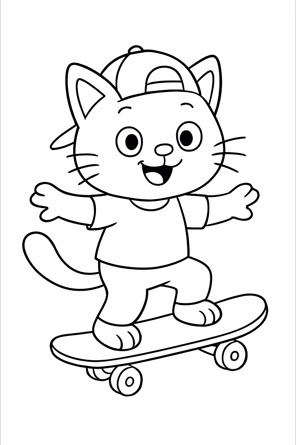 Gato skatista para colorir — desenho para imprimir