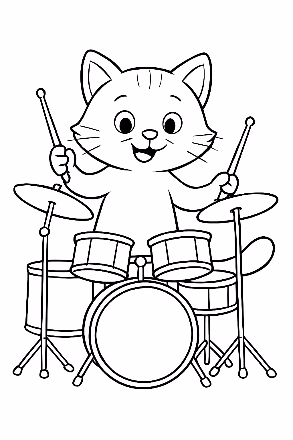Gato tocando bateria para colorir — desenho para imprimir