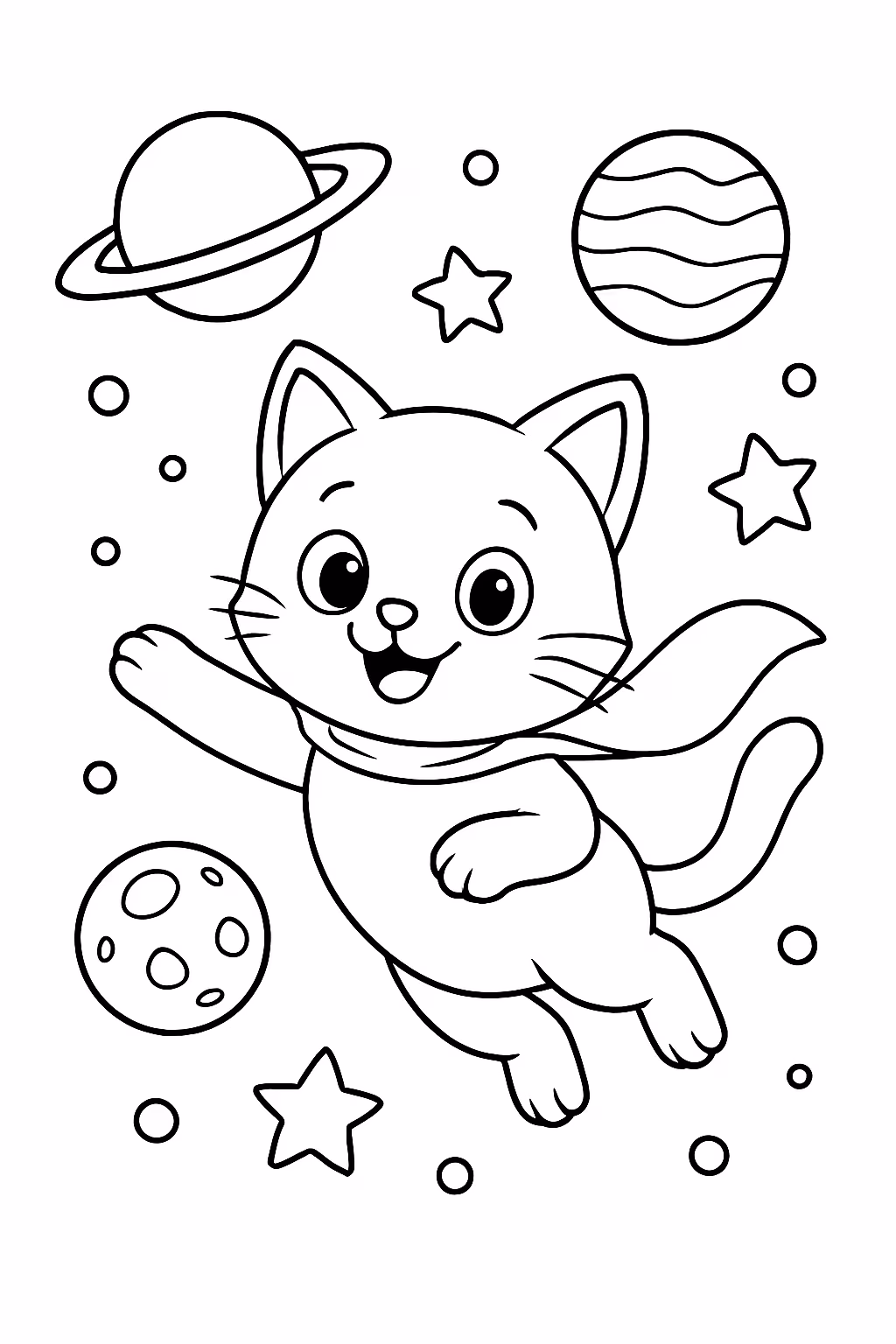 Gato voando entre planetas com nome alice para colorir — desenho para imprimir