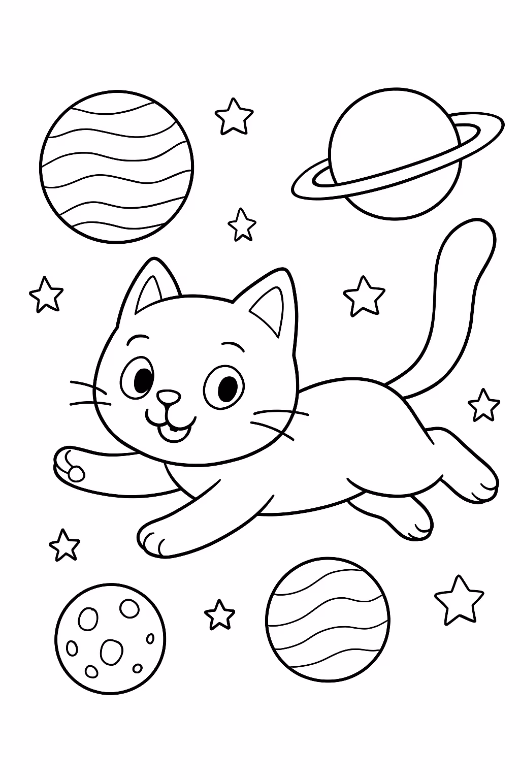 Gato voando entre planetas nome alice para colorir — desenho para imprimir