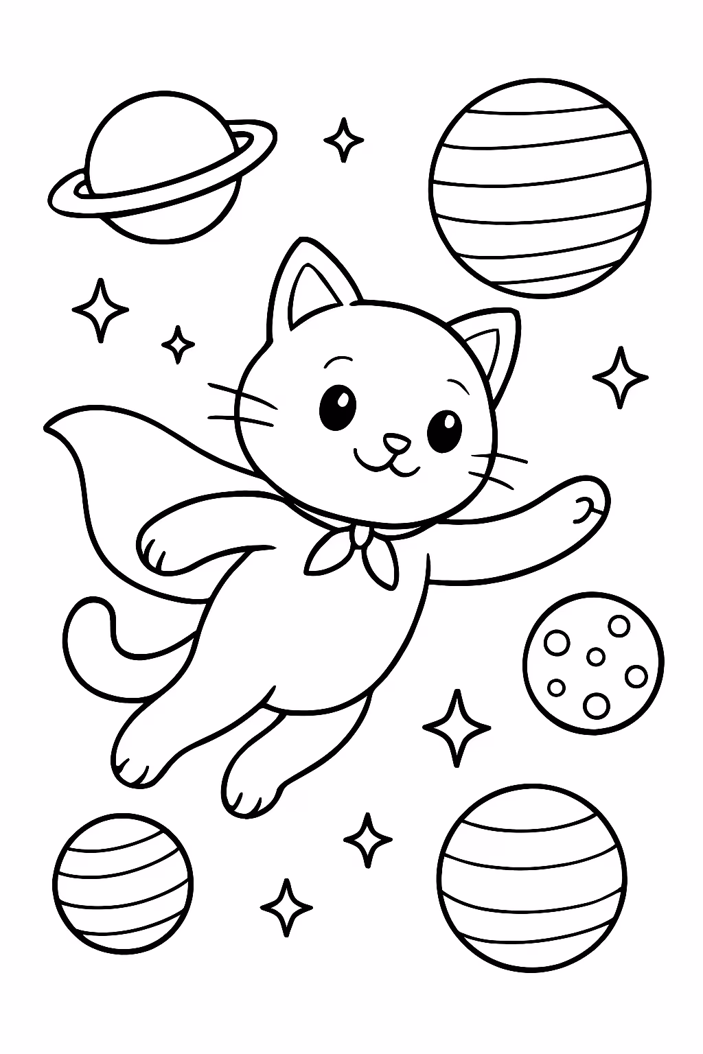 Gato voando no meio dos planetas com nome alice para colorir — desenho para imprimir