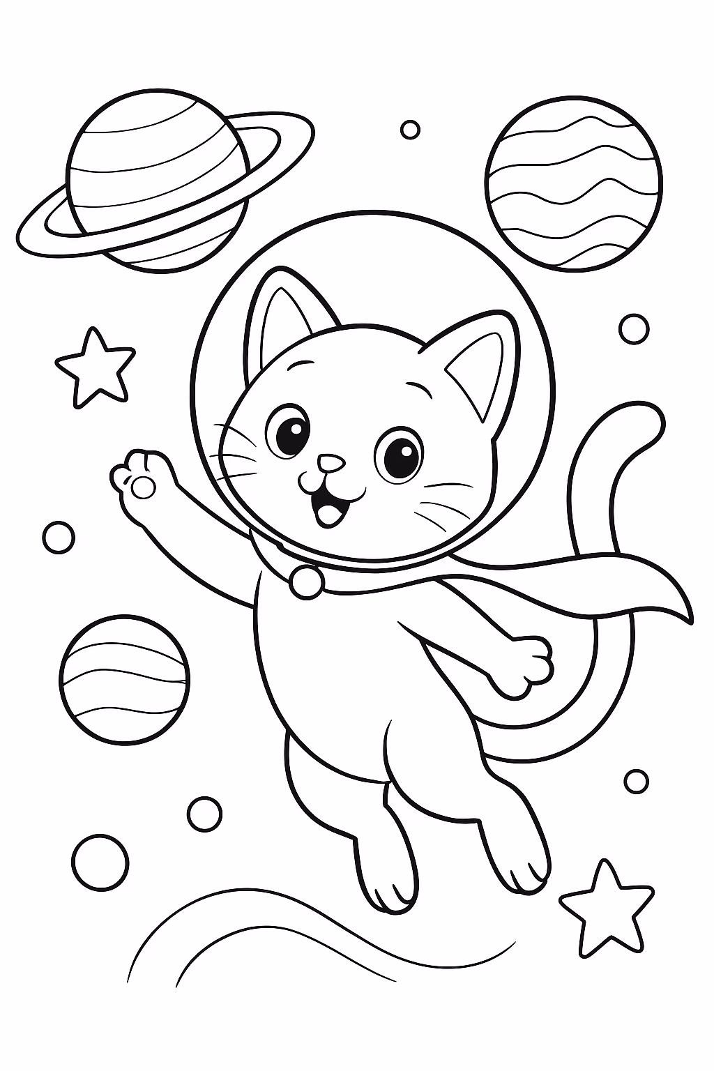 Gato voando nomeio dos planetas com nome alice para colorir — desenho para imprimir