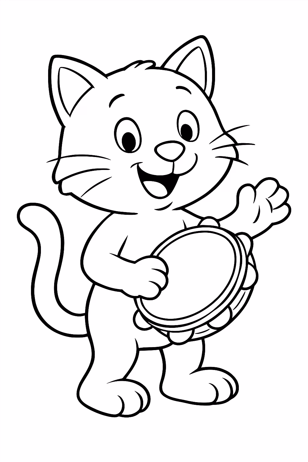 Gatuno tocando pandeiro para colorir — desenho para imprimir