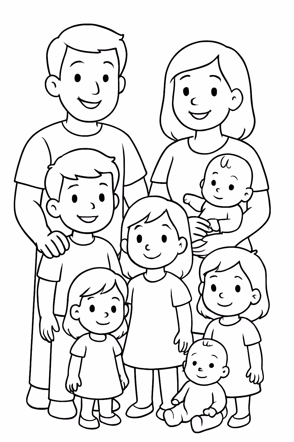 Gerar pai mae e filhos menino anos menina anos menina para colorir — desenho para imprimir