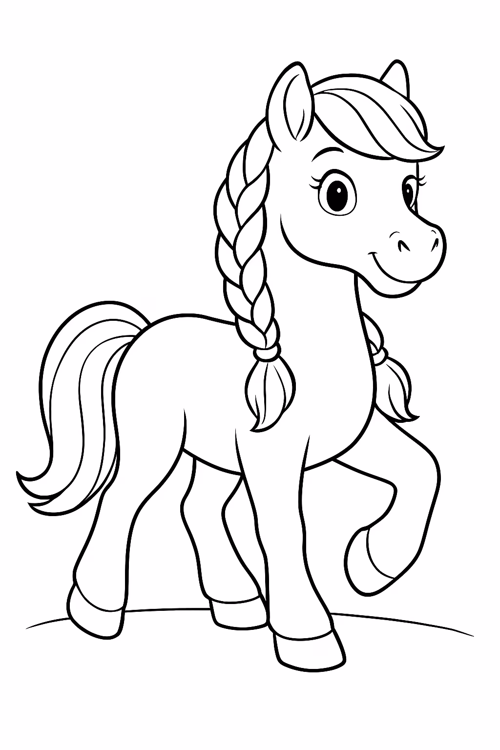 Gerar um cavalo femea com trancas passeando para colorir — desenho para imprimir