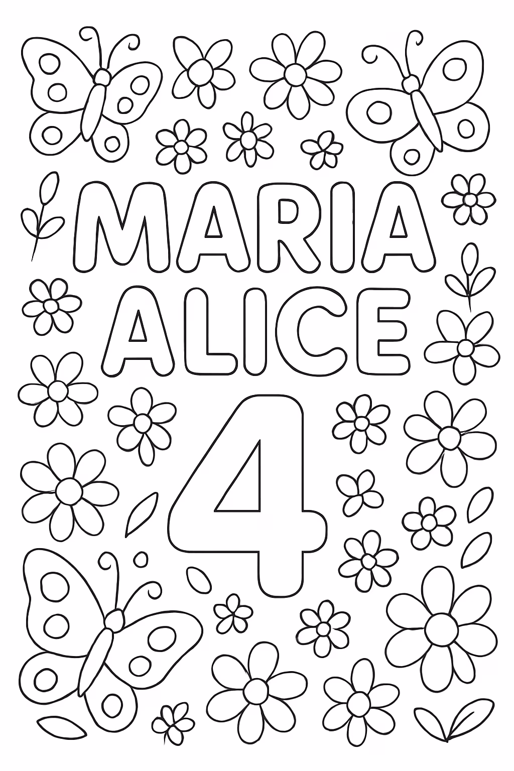 Gerar um com o nome maria alice e colocar borboletas para colorir — desenho para imprimir